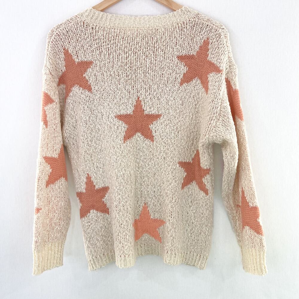 Boutique Women's Star Knit Pullover Sweater Cream Orange size Small - Picture 5 of 7